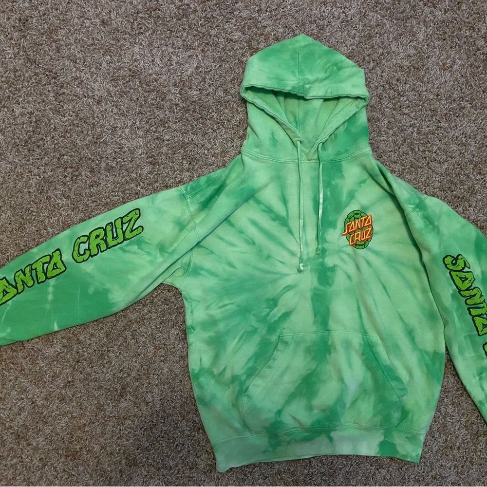 Santa Cruz Green Tie-Dye Logo Pullover with Red & Yellow Script